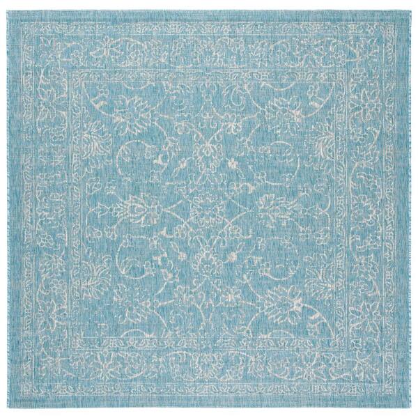 SAFAVIEH Courtyard Aqua/Gray 5 ft. x 5 ft. Indoor/Outdoor Square Area Rug