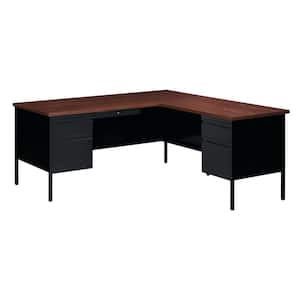 Commercial 72 in. W x 66 in. D L Shape Black / Walnut 4-Drawer Executive Desk with Right Hand Return