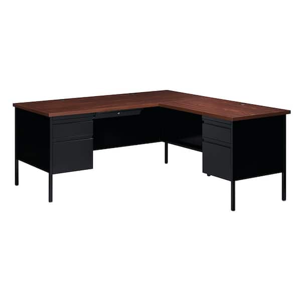 Hirsh 72 in. W x 66 in. D L Shape Black/Walnut 5-Drawer Executive Desk with Right Hand Return