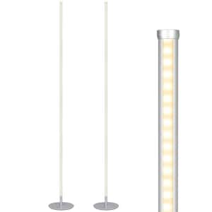 57.5 in. Silver LED Dimmable Standing Floor Lamp for Living Room (Set of 2)