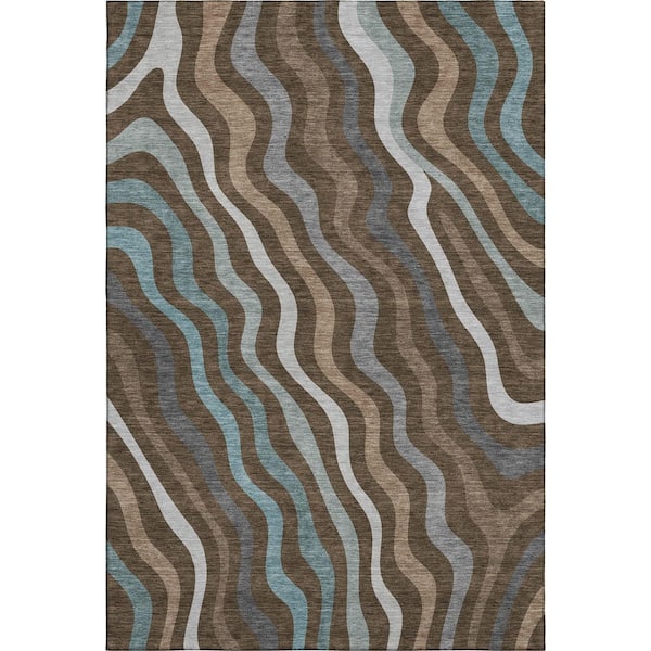 Mayfield Premium Machine Washable Abstract AMF2570 Chocolate 10 ft. x 14 ft. Area Rug