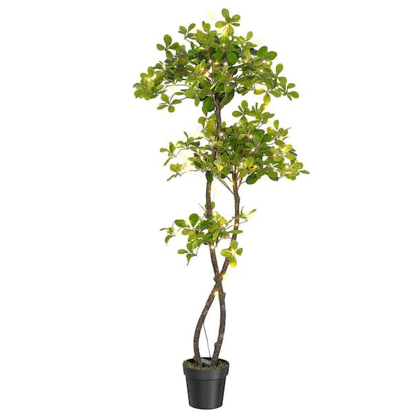 Unbranded 5 ft. Artificial Black Olive Tree, Tall Olive Tree in Pot with 2 Tier, Fake Plants with 50 Lights and Dimmer
