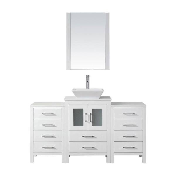 Virtu USA Dior 61 in. W Bath Vanity in White with Stone Vanity Top in White with Square Basin and Mirror