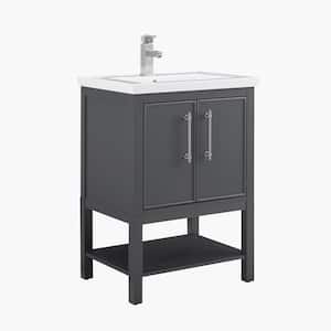 Taylor 24.4 in. W x 18 in. D x 34 in. H Bath Vanity in Dark Gray with Ceramic Vanity Top in White with White Sink