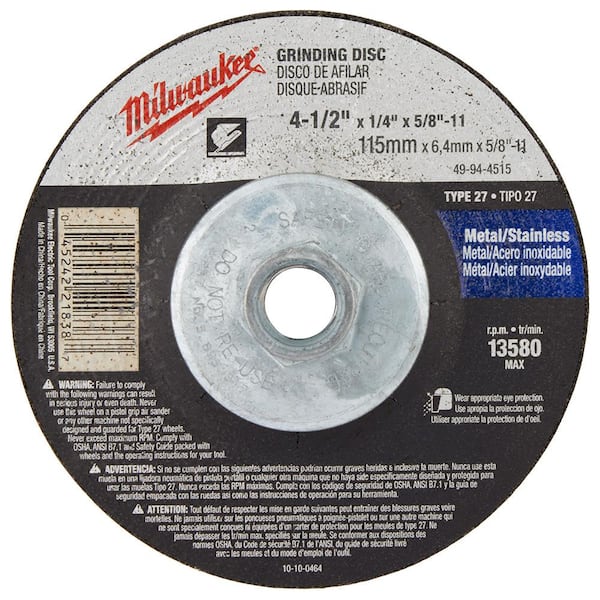 Milwaukee 41/2 in. x 1/4 in. x 5/811 in. Grinding Wheel (Type 27) 49