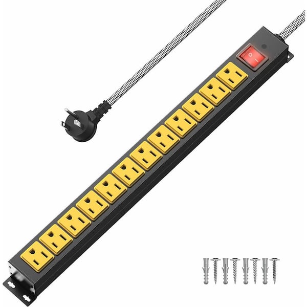 6 ft. Heavy-Duty Power Strip with 12-Outlets, 15A Circuit Breaker, Metal Wall Mount Power Strip