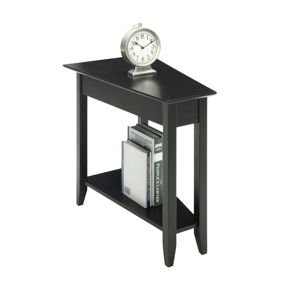 Heritage Triangular Wedge Black Wood End Table with Shelf