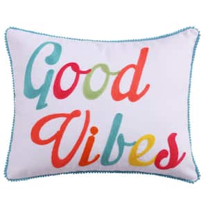 Majestic Multi-Color "Good Vibes" Embroidered 18 in. x 14 in. Throw Pillow