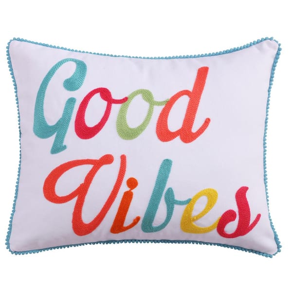 LEVTEX HOME Majestic Multi-Color "Good Vibes" Embroidered 18 in. x 14 in. Throw Pillow