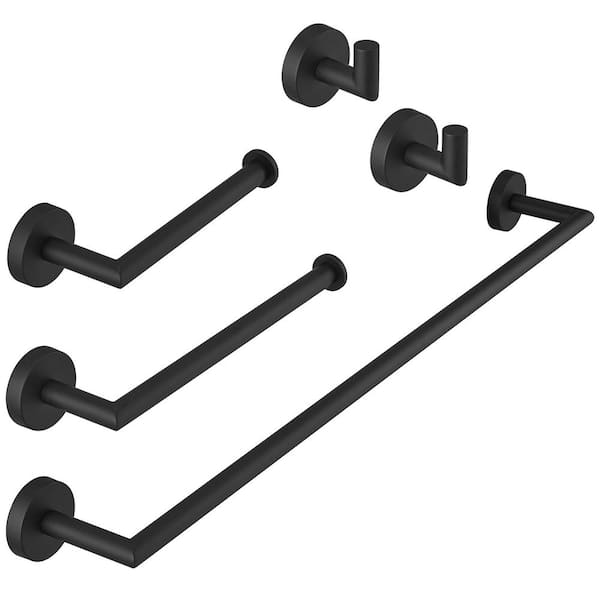 5-Piece Bathroom Hardware Set with Towel Bar Set, Stainless Steel Wall Mounted 5PCS Bathroom Accessories Set Matte Black