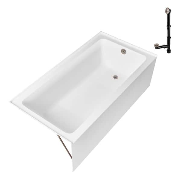 GA-306-14-BNK 66 in. x 32 in. Acrylic Soaking Alcove Bathtub in Glossy White with Right-Hand Drain in Brushed Nickel