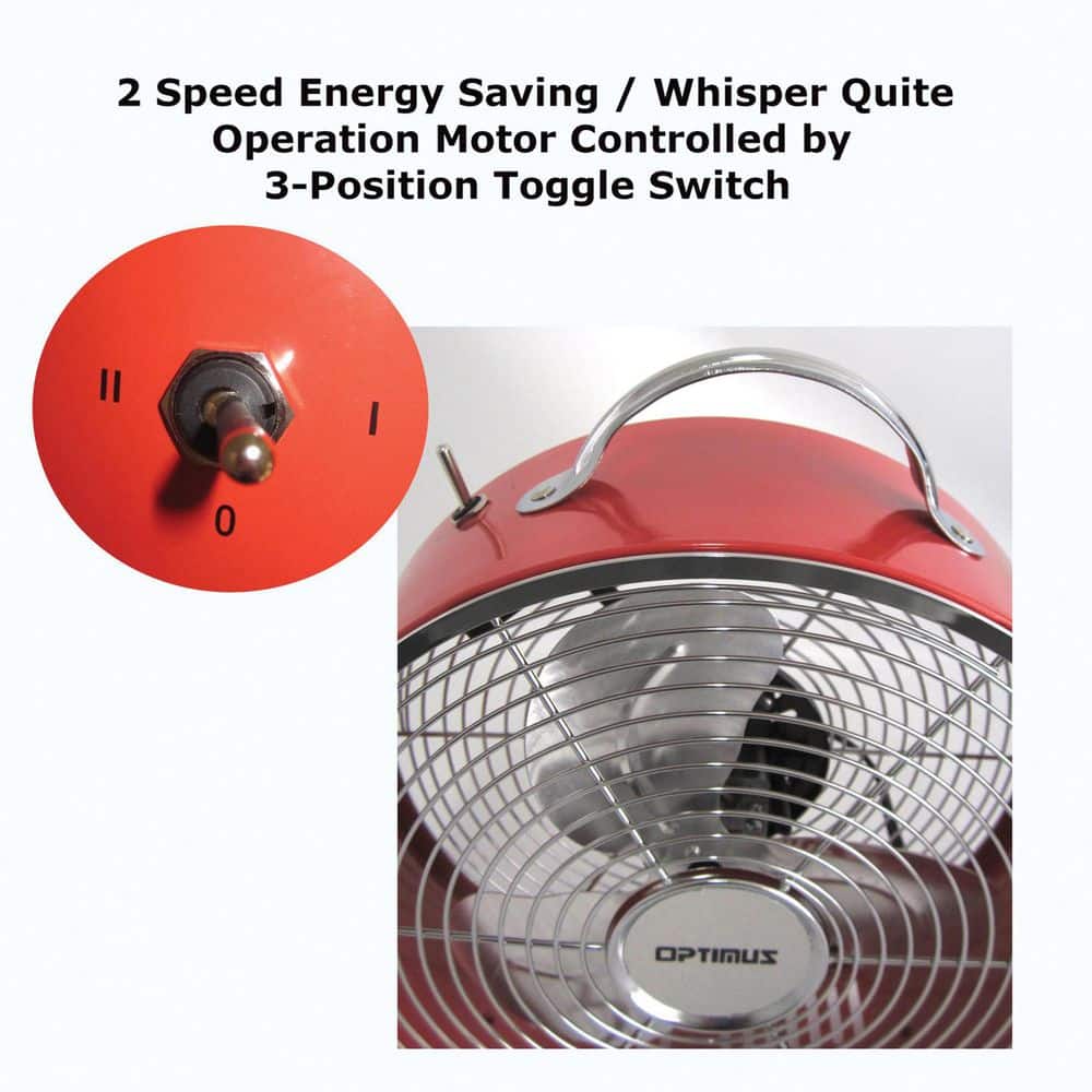 Red Retro Drum Fan with Two Speed Settings, 10 Inch