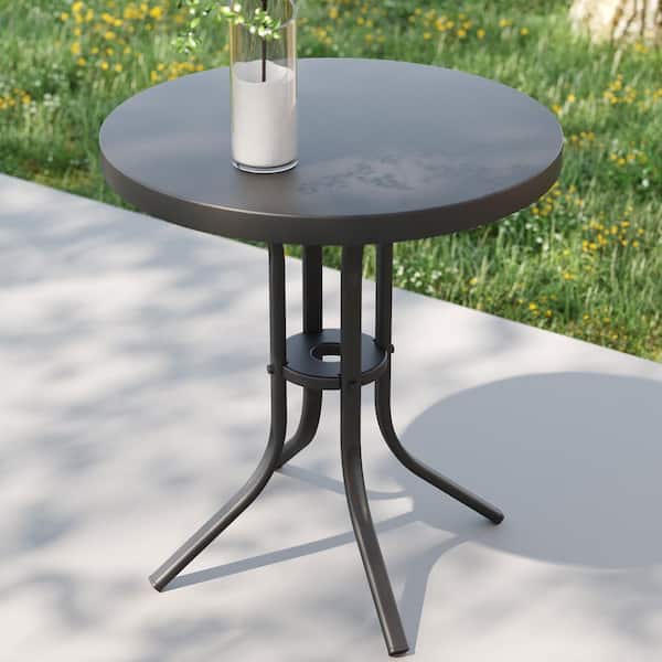Sonkuki Patio Black Round Metal Frame Outdoor Side Table Modern Industrial Style