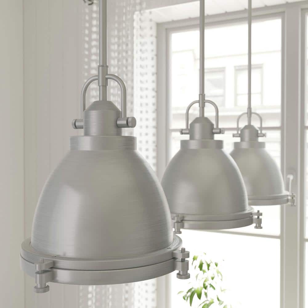 Bridgemoor Brushed Nickel LED Bowl Pendant with Holophane Glass, 12"