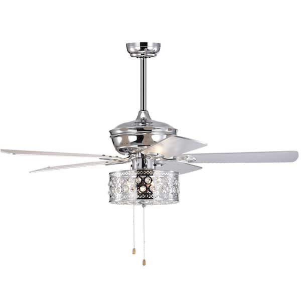 HKMGT Modern 52 in. Indoor Chrome Ceiling Fan with Hand Pull Chain and 2-Color-Option Blades Included
