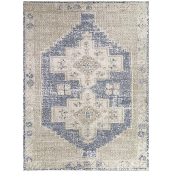 StyleWell Fermont Light Blue 2 ft. x 2 ft. 11 in. Medallion Scatter Area Rug