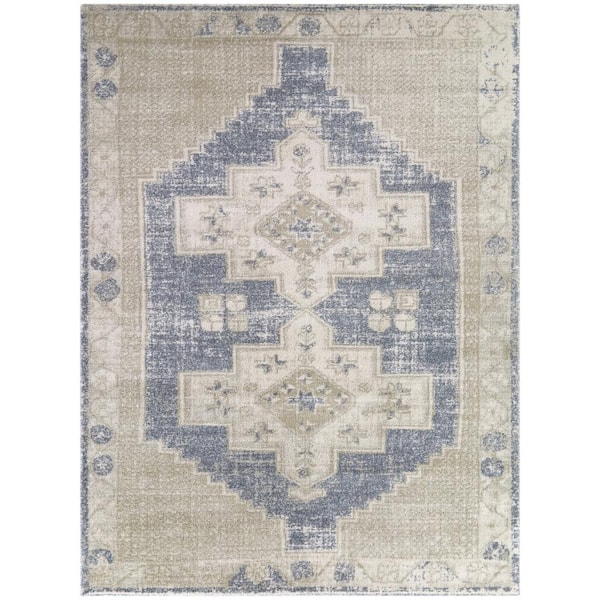 StyleWell Fermont Light Blue 6 ft. 7 in. x 9 ft. Medallion Area Rug