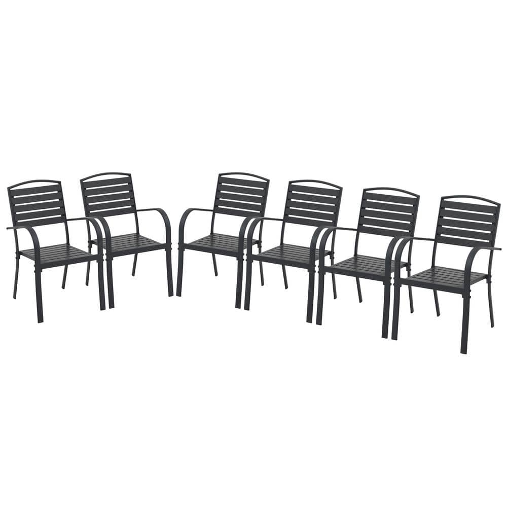 Black Aluminum Frame Outdoor Dining Armchairs, Set of 6