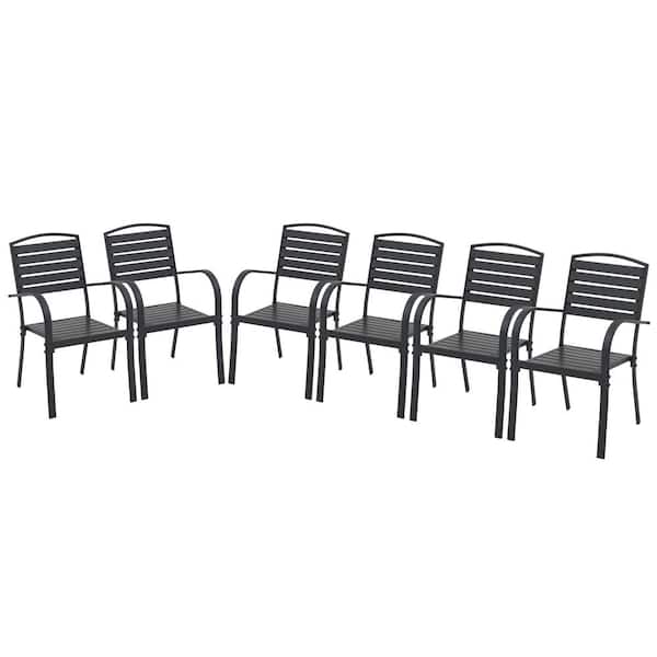 Aluminum Frame Outdoor Dining Chairs, Black (Set of 6)