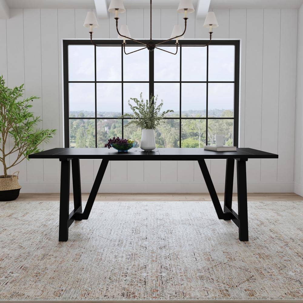 Black Reclaimed Wood Rectangular Dining Table, Seats Eight