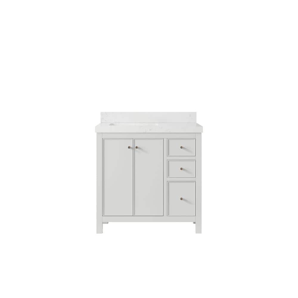 Chicago 36 in. Left Offset Sink Freestanding White Bath Vanity with Empira White Qt. Top Unassembled price history on PriceWatchPro
