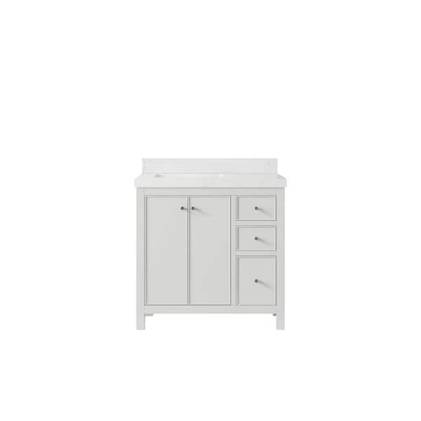 Willow Collections Chicago 36 in. Left Offset Sink Freestanding White Bath Vanity with Empira White Qt. Top Unassembled