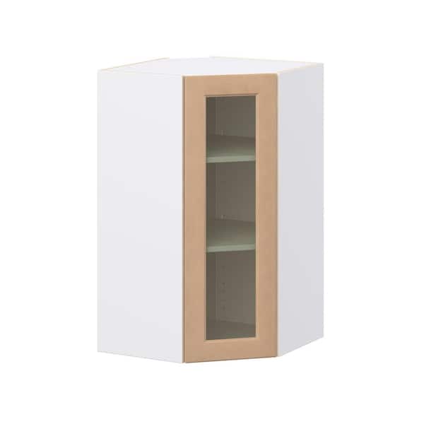 J COLLECTION Lakewood 24 in. W x 24 in.D x 40 in.H Shaker Assembled Wall Diagonal Corner Kitchen Cabinet w/Glass Door in Sugar Cookie