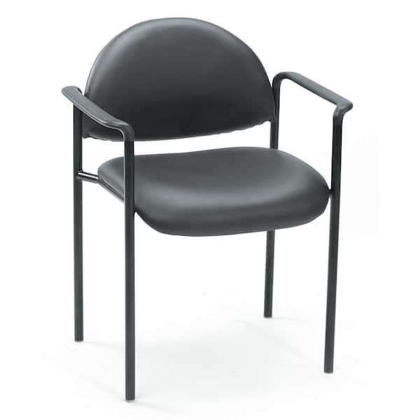 BOSS Office Products Black Caresoft Vinyl Guest Chair with Arms, Black Steel Frame, Stackable