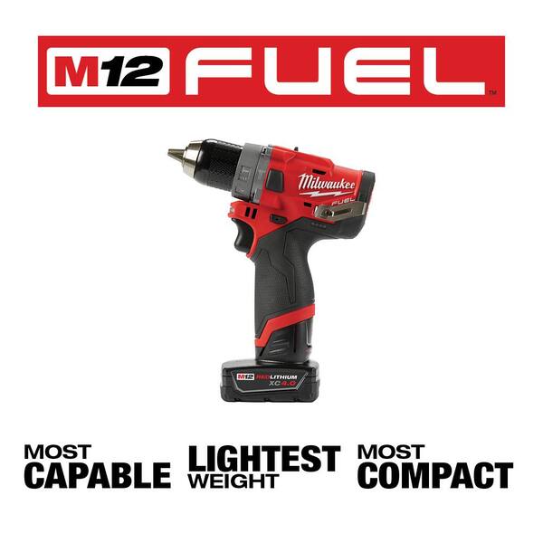 Hammer Drill With Battery 4.0 Milwaukee 2504-20 M12 FUEL Brushless 1/2 In 