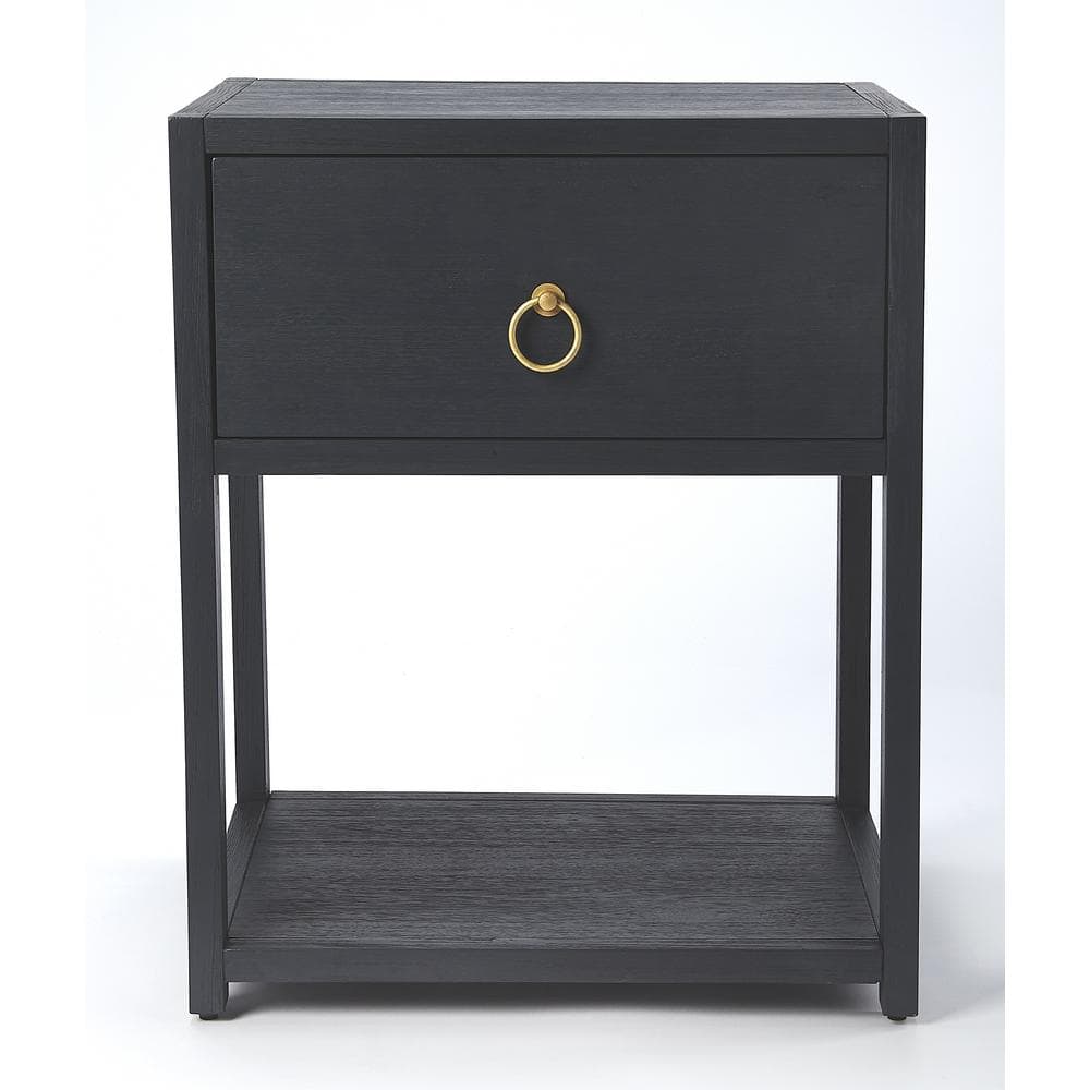 Lark Navy Blue Rectangular End Table with Gold Metallic Hardware