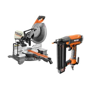15 Amp Corded 12 in. Dual Bevel Sliding Miter Saw with Pneumatic 18-Gauge 2-1/8 in. Brad Nailer with Tool Bag