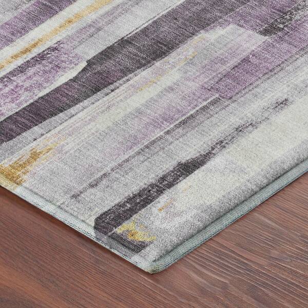 Mayfield Premium Machine Washable Abstract AMF2255 Lavender 8 ft. x 8 ft. Round Rug