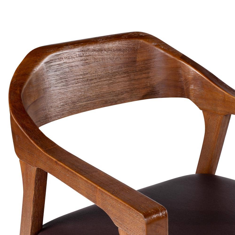 Brown Faux Leather Upholstered Wood Arm Chair, 22"