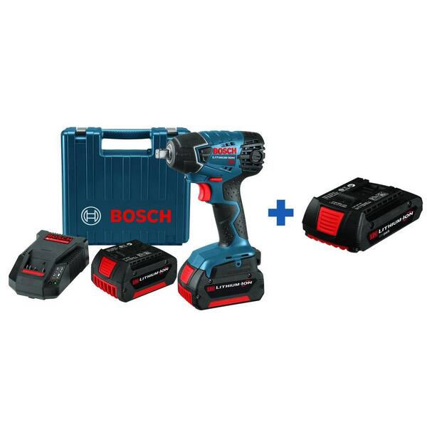 Bosch 18 Volt Lithium-Ion Cordless Electric 1/2 in. Impact Wrench Kit (2) 4.0 Ah Batteries and Hard Case