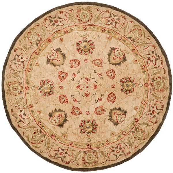 SAFAVIEH Anatolia Beige 6 ft. x 6 ft. Round Floral Border Area Rug