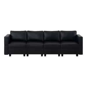 112.6 in. W Faux Leather 4-Seater Modular Living Room Sectional Sofa for Streamlined Comfort in Black