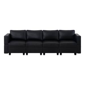 112.6 in. W Faux Leather 4-Seater Modular Living Room Sectional Sofa for Streamlined Comfort in Caramel