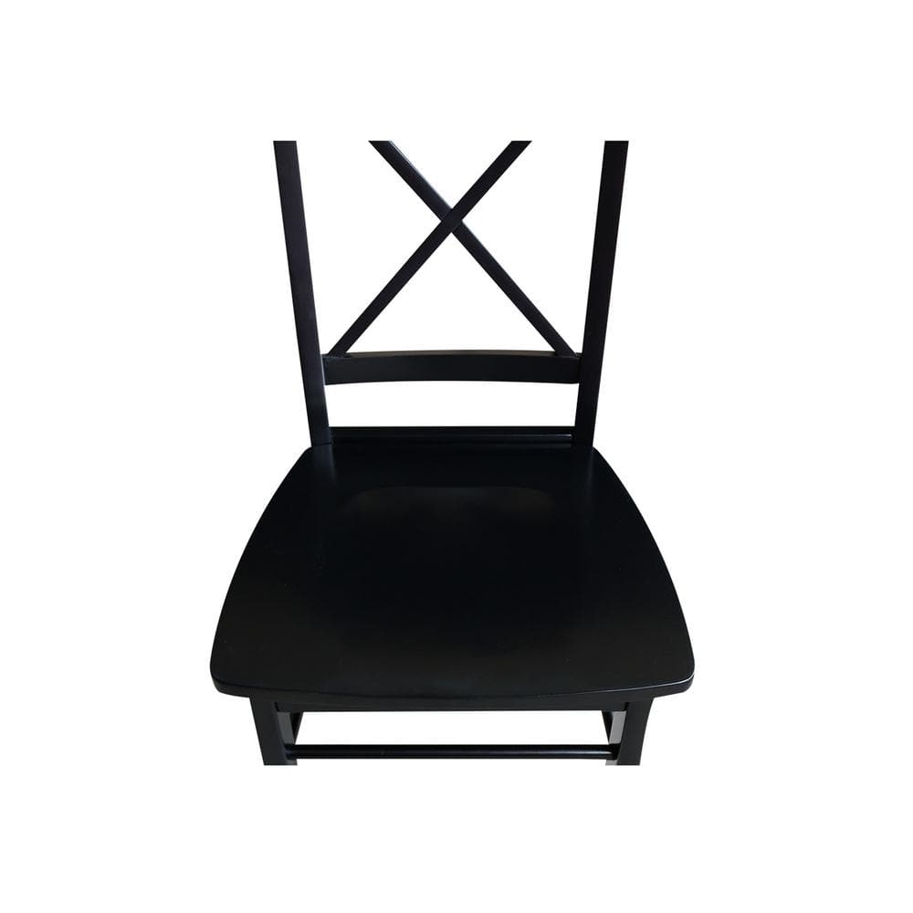 Elegant High-Back Cross Solid Parawood Side Chair in Black - Set of 2