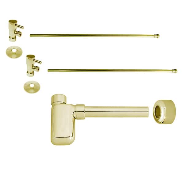 Westbrass 1-1/4 in. x 1-1/4 in. Brass Oval Bottle Trap Lavatory Supply Kit in Polished Brass