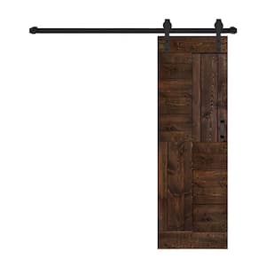 S Series 28 in. x 84 in. Kona Coffee Finished DIY Solid Wood Sliding Barn Door with Hardware Kit