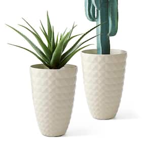 19.75 in. H Oversized Eco-Friendly PE and Stone Faux Ceramic Diamond Textured White Tall Planter (2-Pack)
