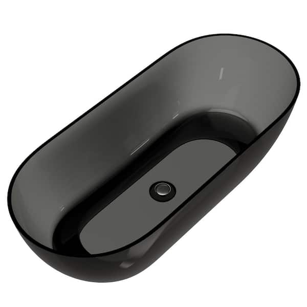 69 in. x 29.5 in. Resin Translucent Freestanding Oval Soaking Bathtub Straight Top with Center Drain in Ash Gray