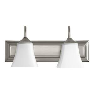 Traditional 18 in. W 2-Lights Satin Nickel Vanity Light with Satin Opal