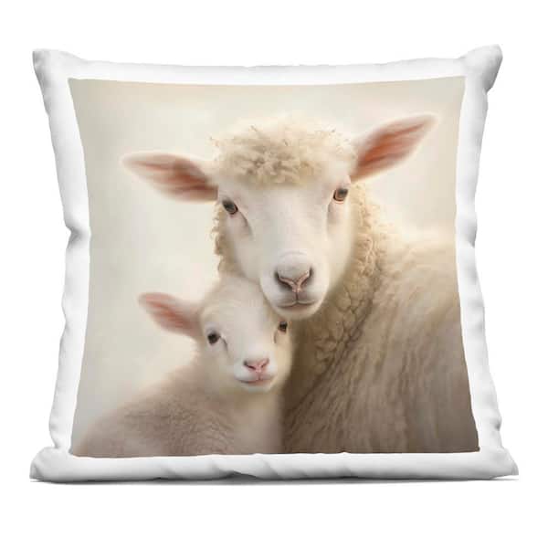 Stupell Industries Lamb and Sheep Cuddles Beige Abstract Polyester 18 in. x 18 in. Throw Pillow