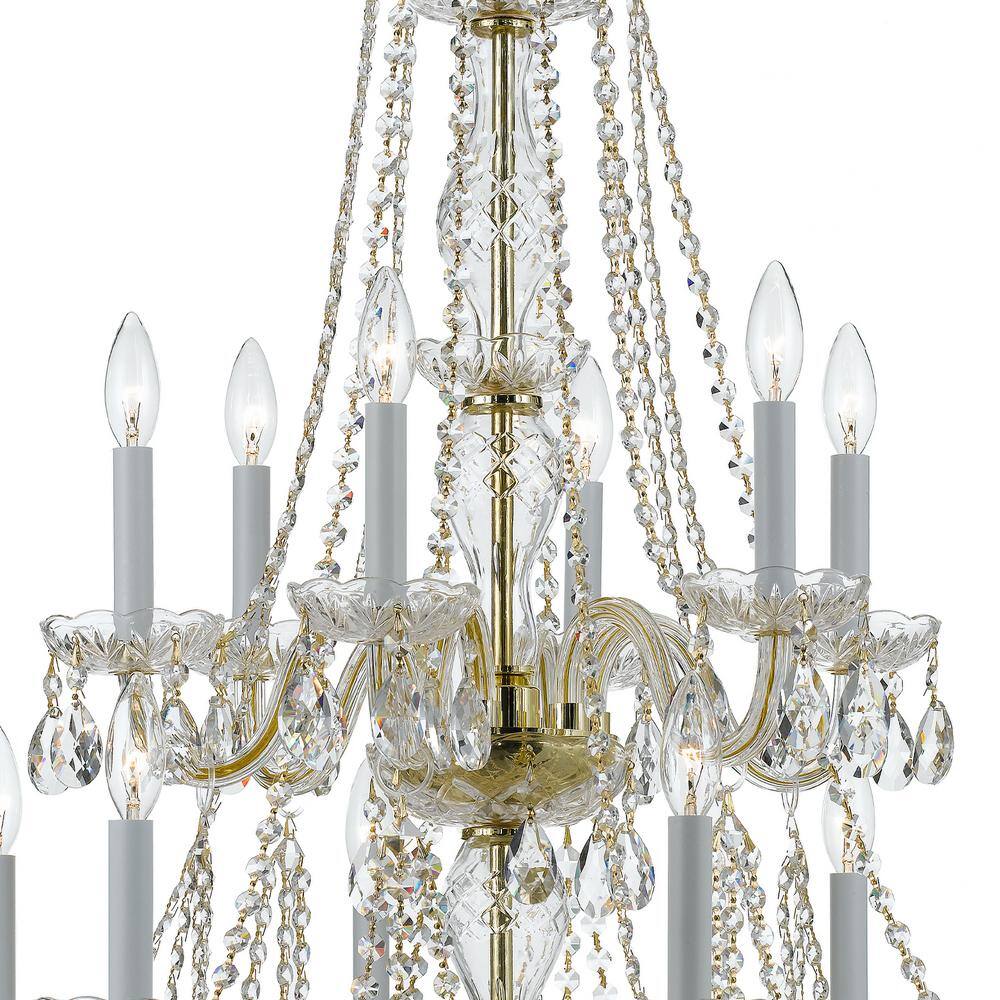 Polished Brass and Crystal 12-Light Candle Chandelier