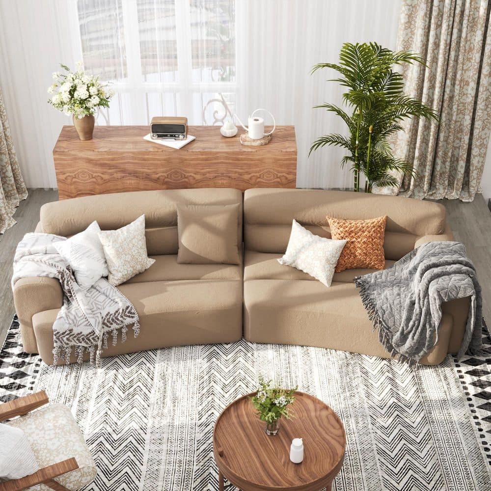 FUFU&GAGA 110 in. Round Arm Polyester Flannel Curved Sofa with Rebound ...