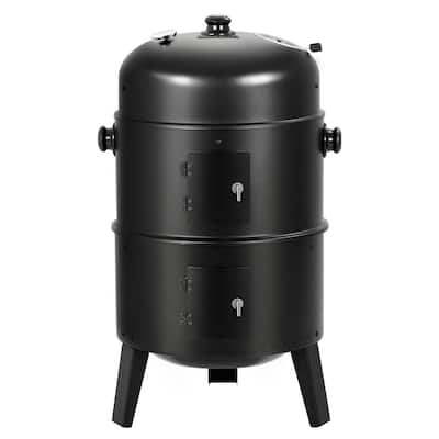 Upgrade, Vertical 16 in. Steel Charcoal Smoker, Heavy-Duty Round BBQ Grill for Outdoor Cooking in Black