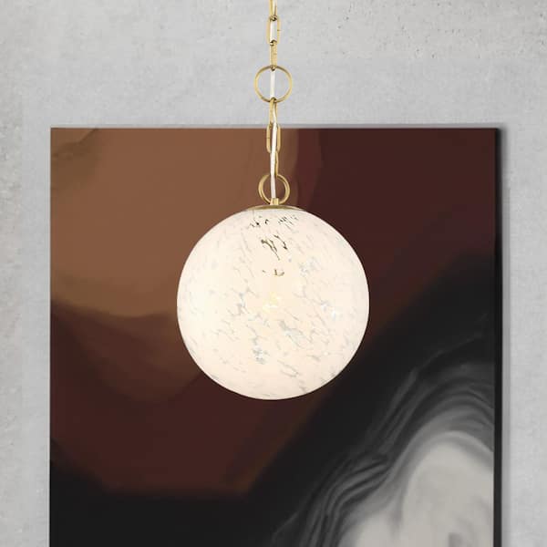 Wine Flower 60-Watt 1-Light Brushed Gold Glam Pendant Light with White Art Glass Shade  and No Bulbs Included