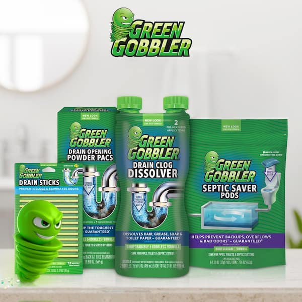 Green Gobbler Liquid Hair Drain Clog Remover, For Toilets, Sinks, Tubs &  BIO-FLOW Drain Strips, 12 Pack