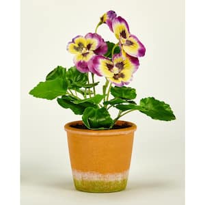 10 in. Artificial Purple Pansy and Leaves in 4 in. Look Pot
